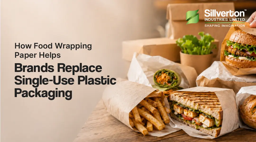Food wrapping paper used as a sustainable alternative to single-use plastic packaging for food service and retail brands